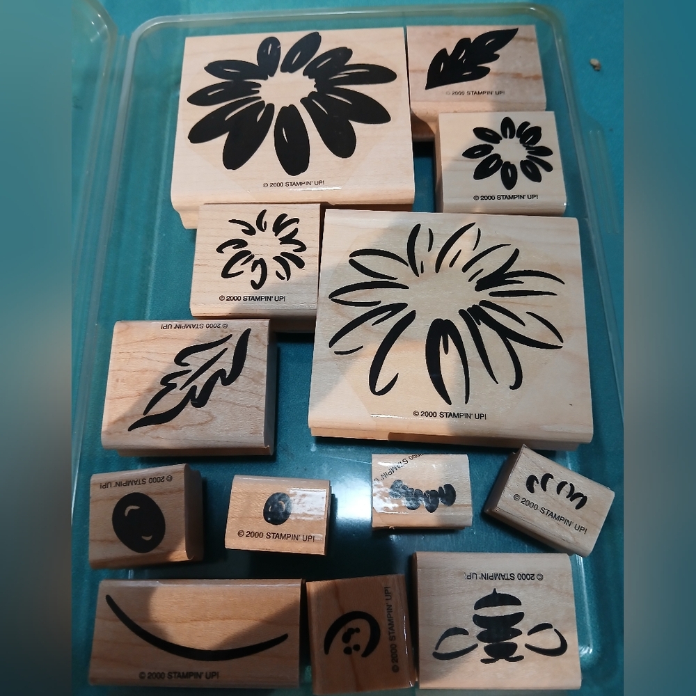 Stampin' Up 2000 Rubber Stamps Definitely Decorative Daisy wood/rubber set of 13